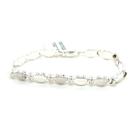 NWT Silver 925 Heart Matte/Plain Stampato Hearts Bracelet - Picture 1 of 3